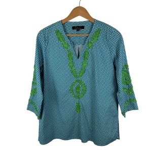 Calessa Embroidered Tunic Top Medium‎ Lightweight Coastal Resort Cotton Boho